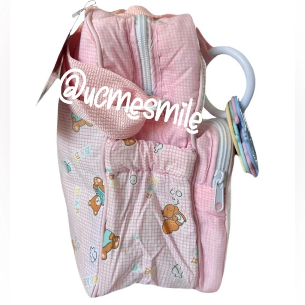 Precious Moments Vintage 6-in-1 Pink Medium Baby Diaper Bag w/ Teething Toy Ring